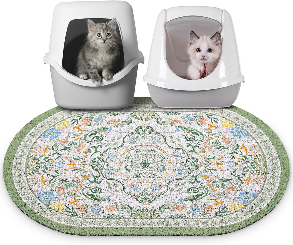 Bienbee Cat Litter Mat, 24" x 15" Litter Box Mat Rug with Non-Slip Bottom,Urine and Water Proof, Easy to Clean Cat Supplies Essentials for Indoor Kitty Kitten Floor, Bean-Green M - Image 13