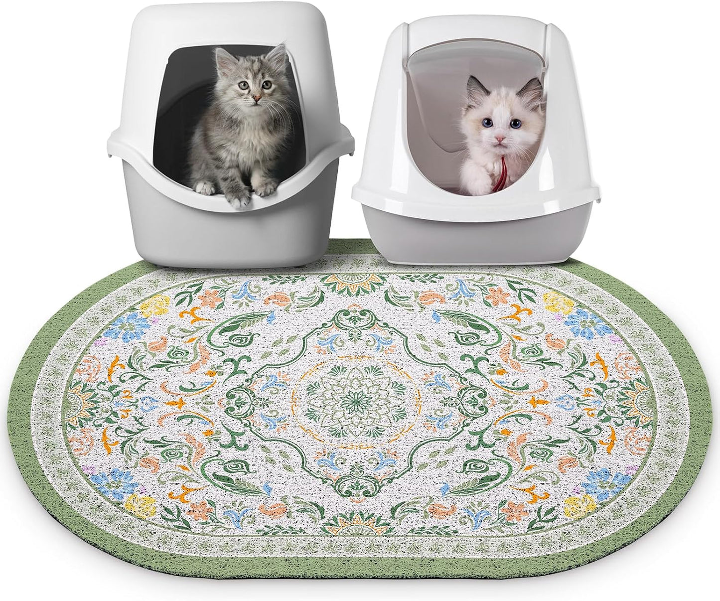 Bienbee Cat Litter Mat, 24" x 15" Litter Box Mat Rug with Non-Slip Bottom,Urine and Water Proof, Easy to Clean Cat Supplies Essentials for Indoor Kitty Kitten Floor, Bean-Green M - Image 13