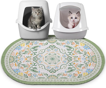 Bienbee Cat Litter Mat, 24" x 15" Litter Box Mat Rug with Non-Slip Bottom,Urine and Water Proof, Easy to Clean Cat Supplies Essentials for Indoor Kitty Kitten Floor, Bean-Green M - Image 13