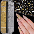 Belleboost 12 grid mini metal caviar nail beads set front view showing gold and silver compartments