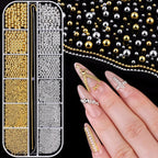 Belleboost 12 grid mini metal caviar nail beads set front view showing gold and silver compartments
