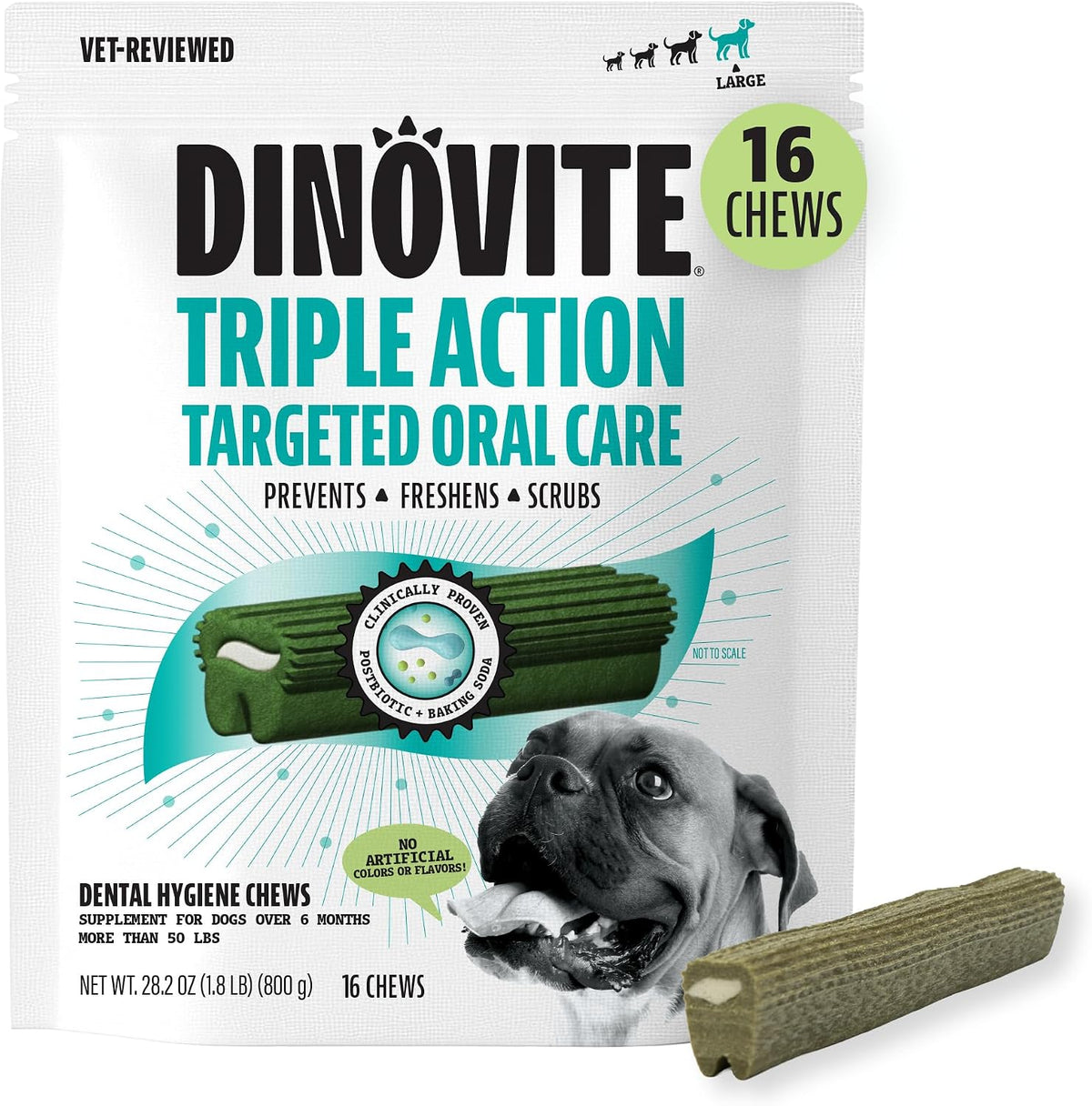 Dinovite Dental Chews for Dogs, Triple Action Dental Dog Treats for Small Breeds, Clinically Proven to Prevent Plaque & Tartar While Freshening Breath, Fresh Mint Flavor, Made in USA, 30 Count - Image 13