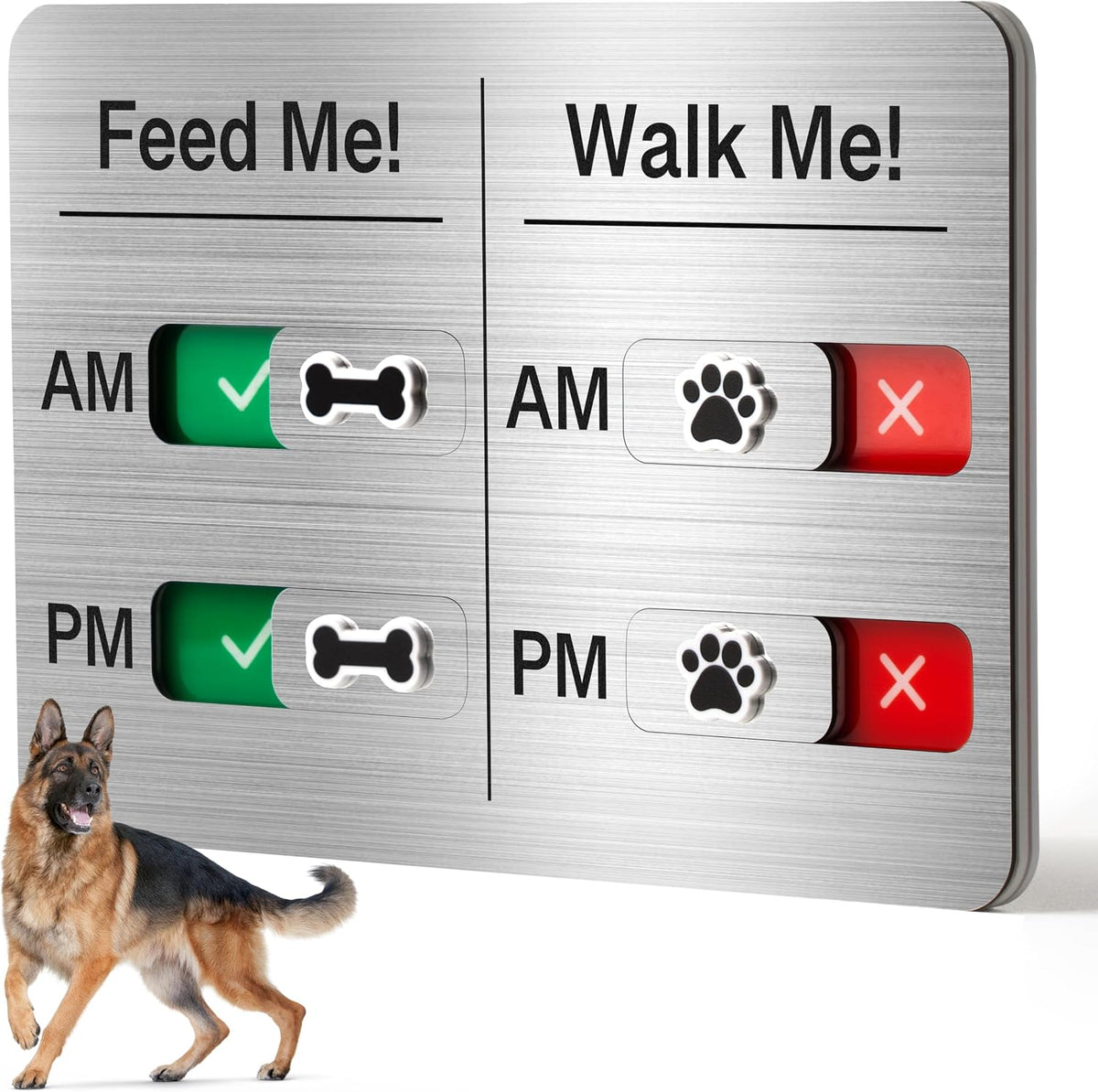 Smart pet care organization tracker board showing manual sliding mechanisms.
