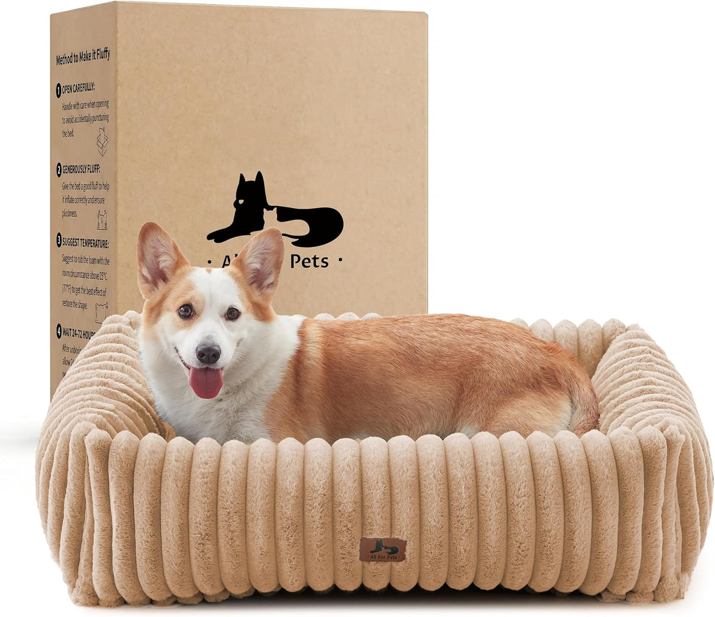 Washable Dog Bed for Small Medium Dogs - Rectangle Orthopedic Corduroy Fleece Pet Bed with Removable Cover and Nonskid Bottom, Calming Puppy Bed Soft Pet Sofa, Cream(25x21x7inchs) - Image 11