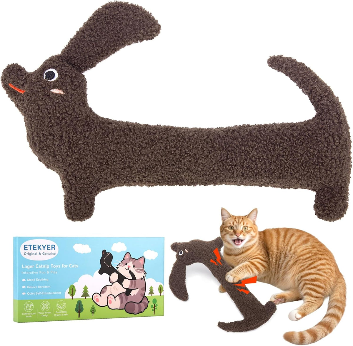 Cat playing with Etekyer vegetable catnip toys