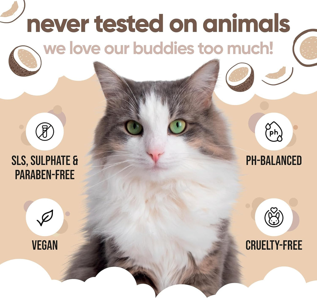 Close up shot of the authentic imported cat conditioner packaging for sensitive skin.