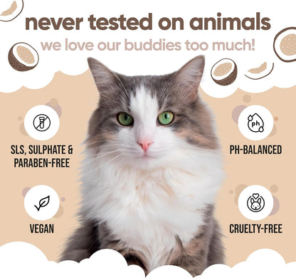 Close up shot of the authentic imported cat conditioner packaging for sensitive skin.