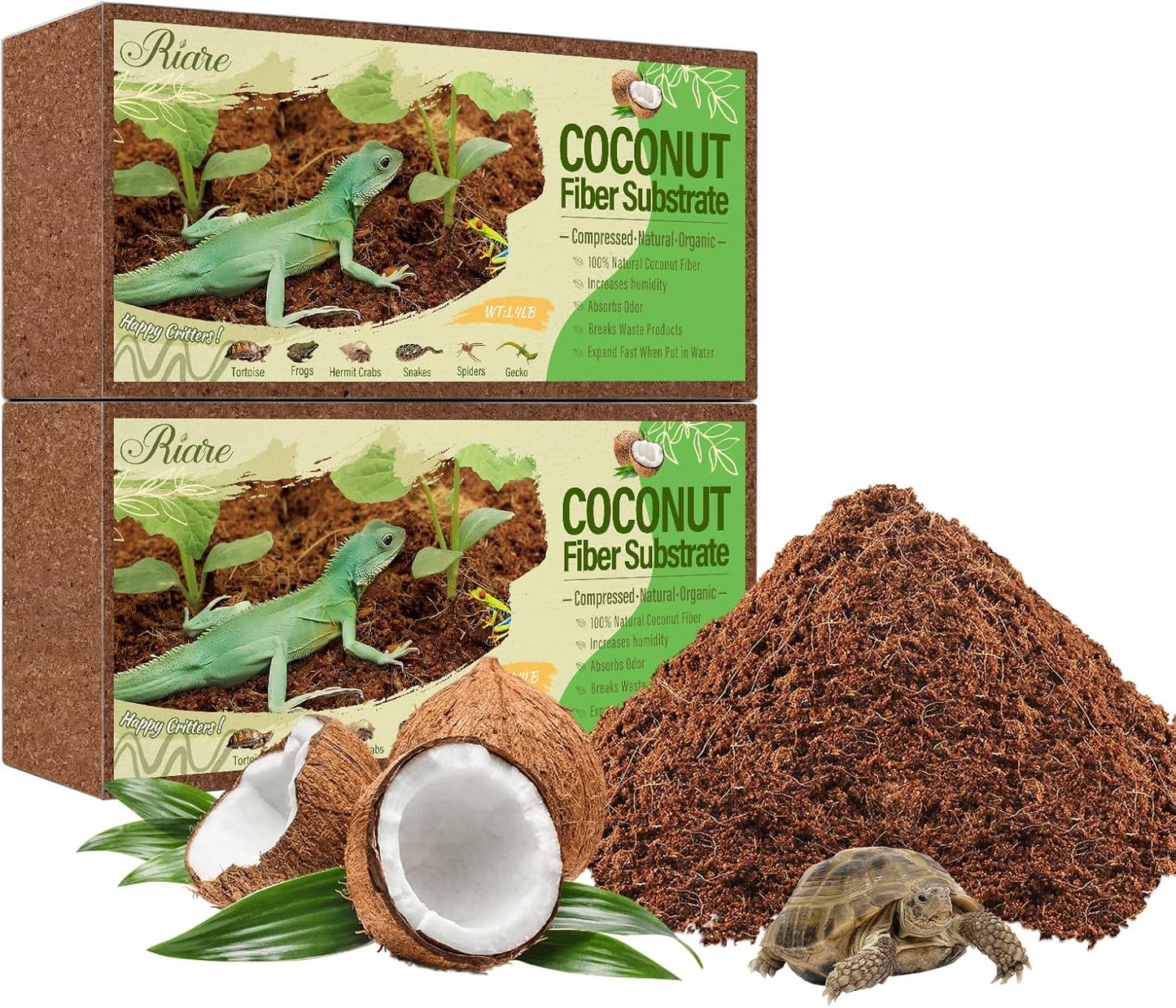 Riare natural coconut fiber reptile substrate compressed bricks front view