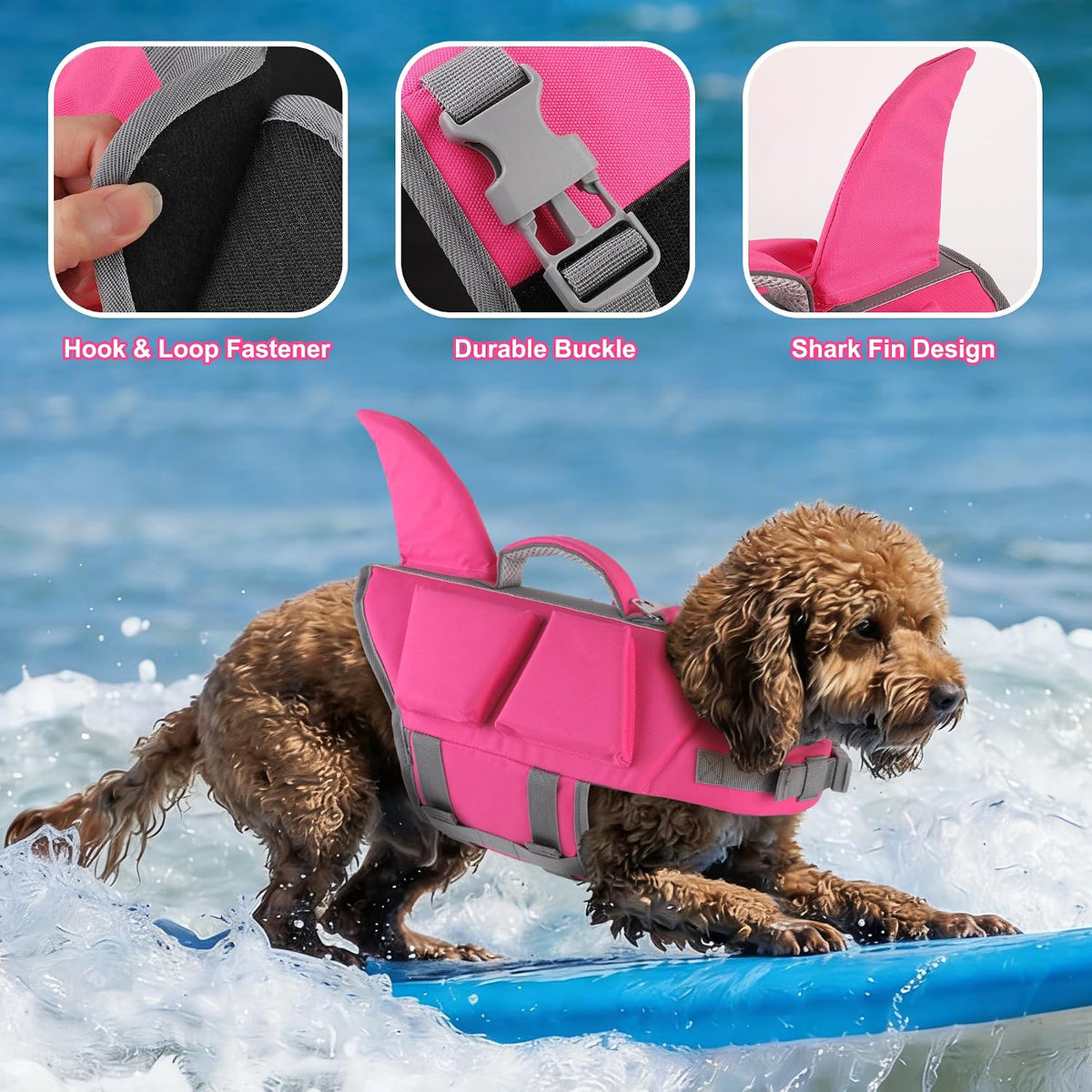 Durable and lightweight pet flotation device positioned on a flat surface