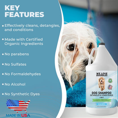 We Love Doodles professional dog conditioner half gallon size packaging