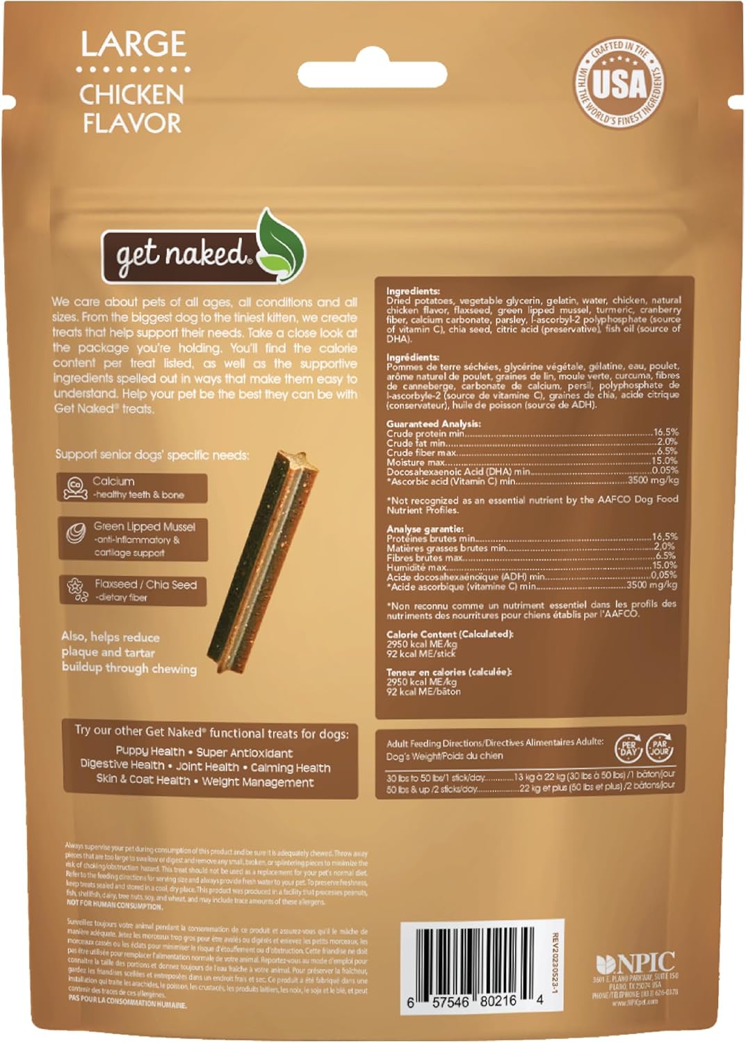Get Naked chicken flavor dental sticks for senior large dogs
