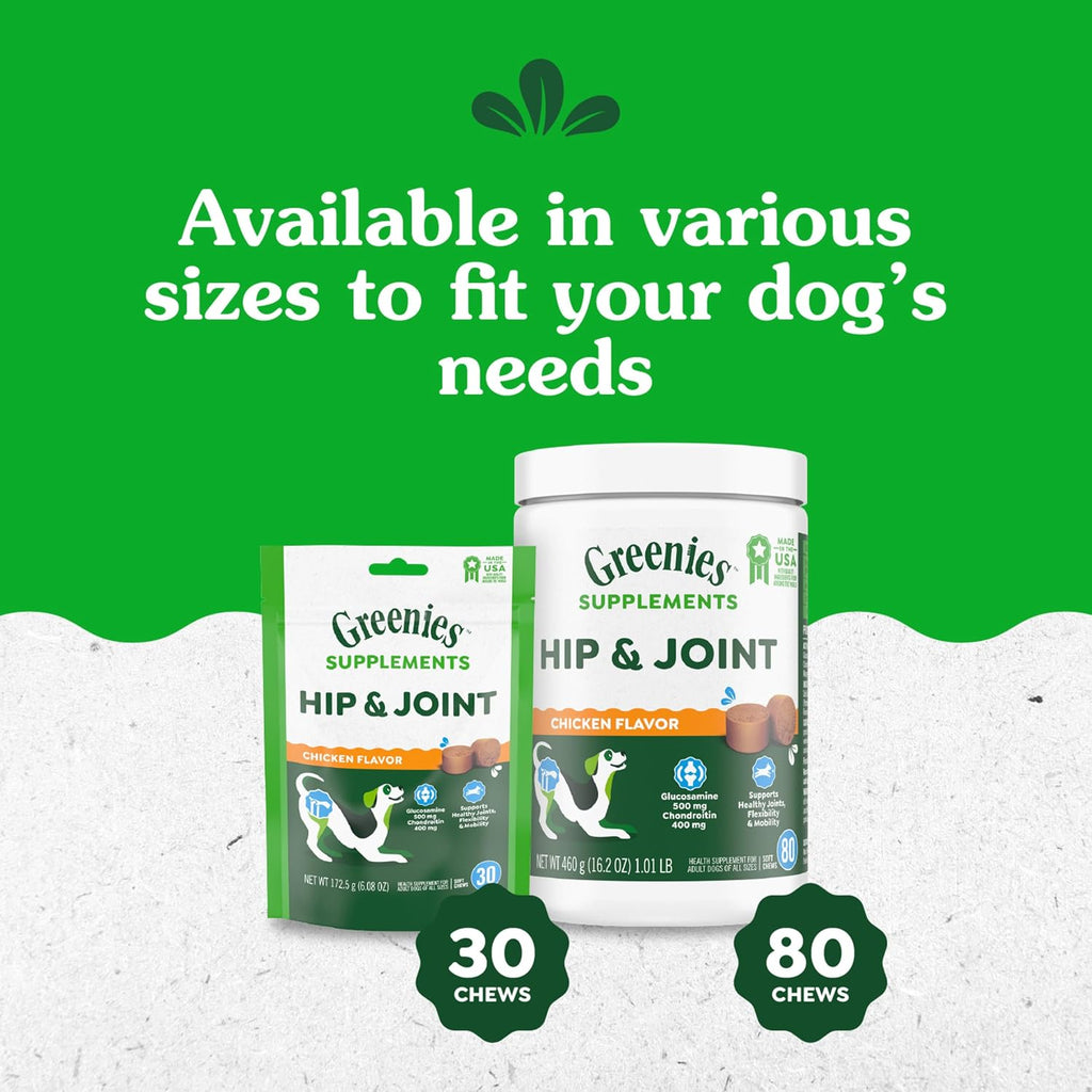 Greenies Supplements Hip and Joint Supplements for Dogs, with Chondroitin & Glucosamine for Dogs, Chicken Flavor, 6.08 oz. Pouch, 30 Count - Image 14