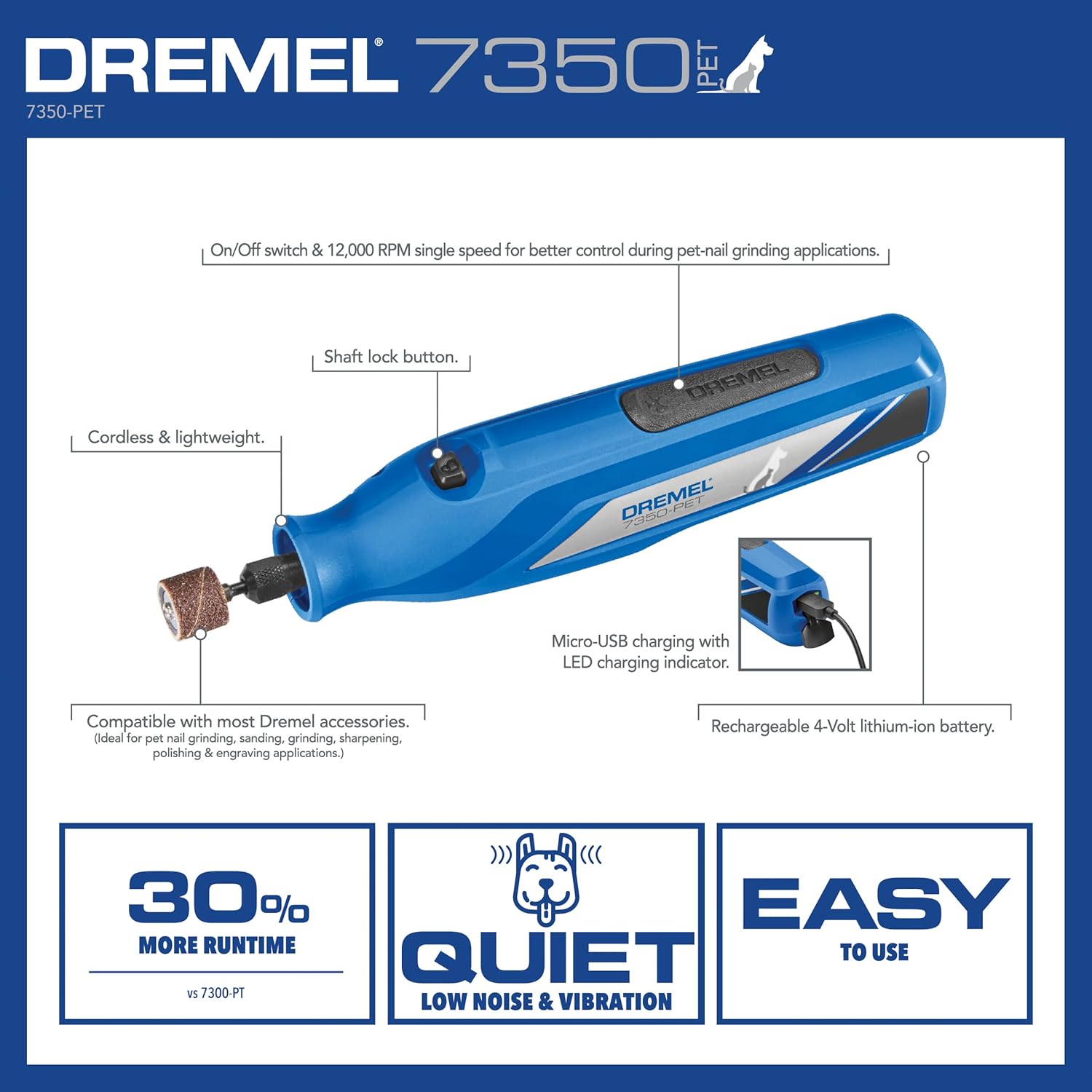 Dremel pet nail grooming kit with sanding bands and accessories