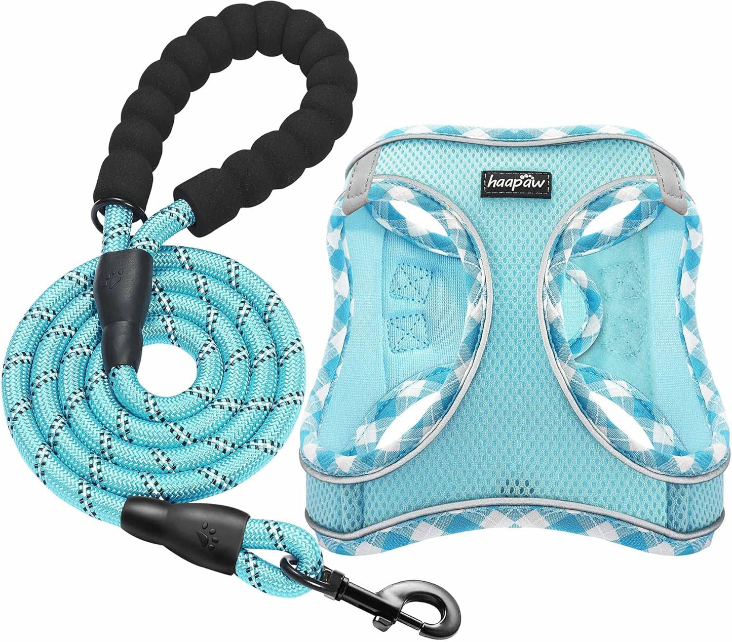 Haapaw adjustable step-in dog vest layout view with included lead
