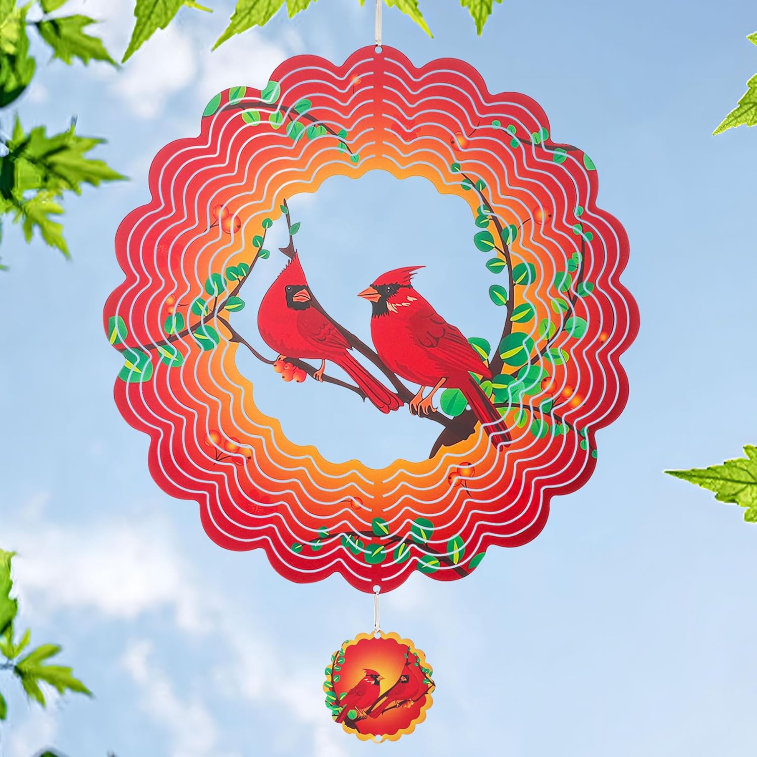 Incroyday cardinal 12 inch metal wind spinner front view
