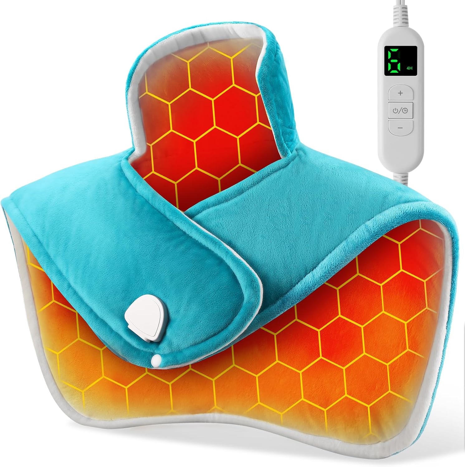 YONJION heating pad for neck and shoulders front view showcasing weighted design for targeted pain relief.