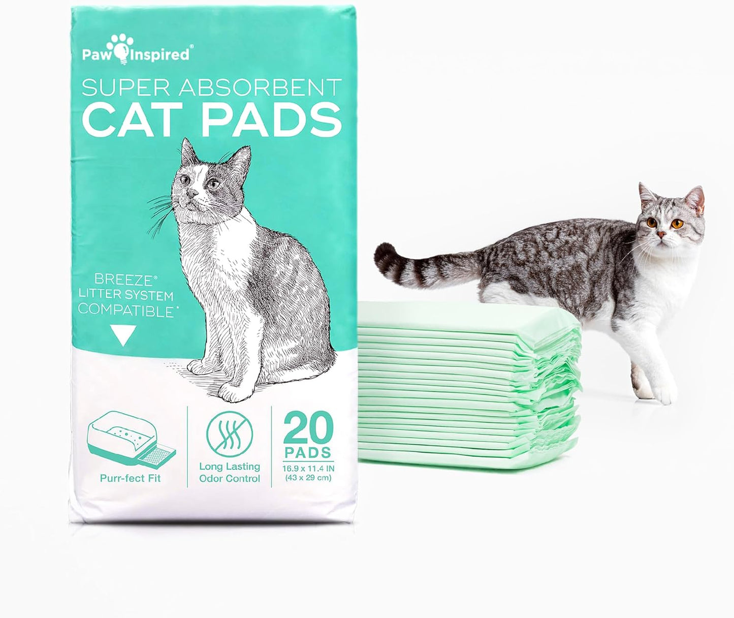 Paw Inspired Cat Pads, Generic Refills for Tidy Cats Breeze Litter Box System, Disposable Kitty Litter Liners for Easy Cleaning, Super Absorbent Pee Pads, 16.9 x 11.4 Inch (Carbon, 20 Count) - Image 10
