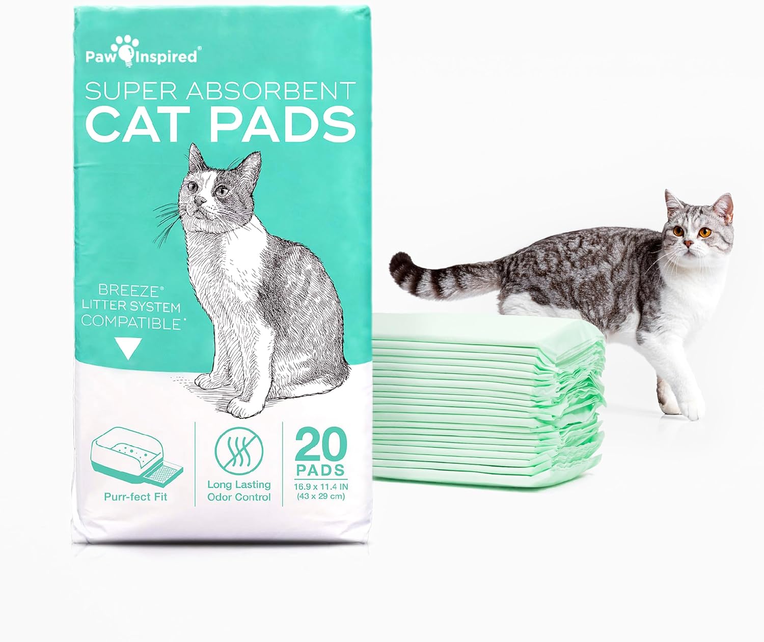 Paw Inspired Cat Pads, Generic Refills for Tidy Cats Breeze Litter Box System, Disposable Kitty Litter Liners for Easy Cleaning, Super Absorbent Pee Pads, 16.9 x 11.4 Inch (Carbon, 20 Count) - Image 10