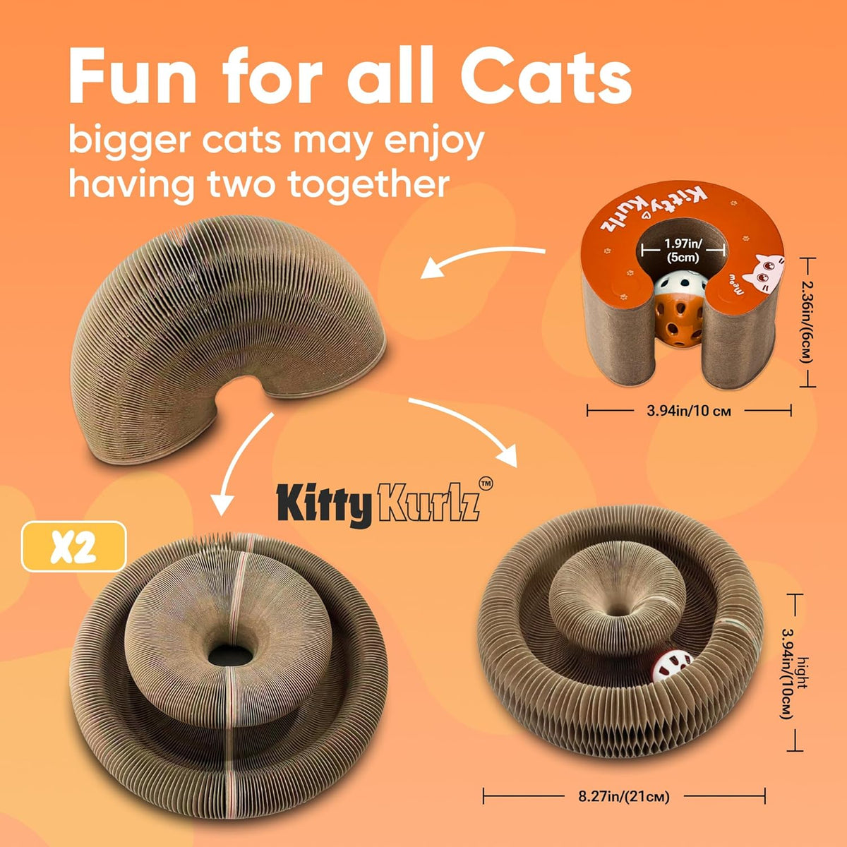 Close-up of the durable reversible corrugated cardboard pattern on the Kitty Kurlz kitten scratch pad.