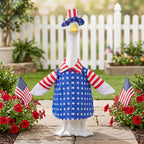 American flag design porch goose clothing kit displayed outdoors on a patio