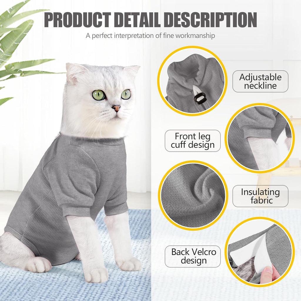 Johnbolin cat recovery clothing for abdominal wounds showing breathable cotton fabric
