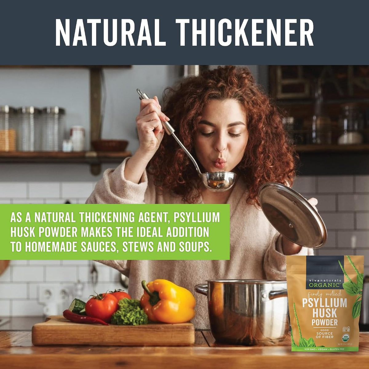 Viva Naturals Organic Psyllium Husk Powder mixed into a refreshing morning smoothie