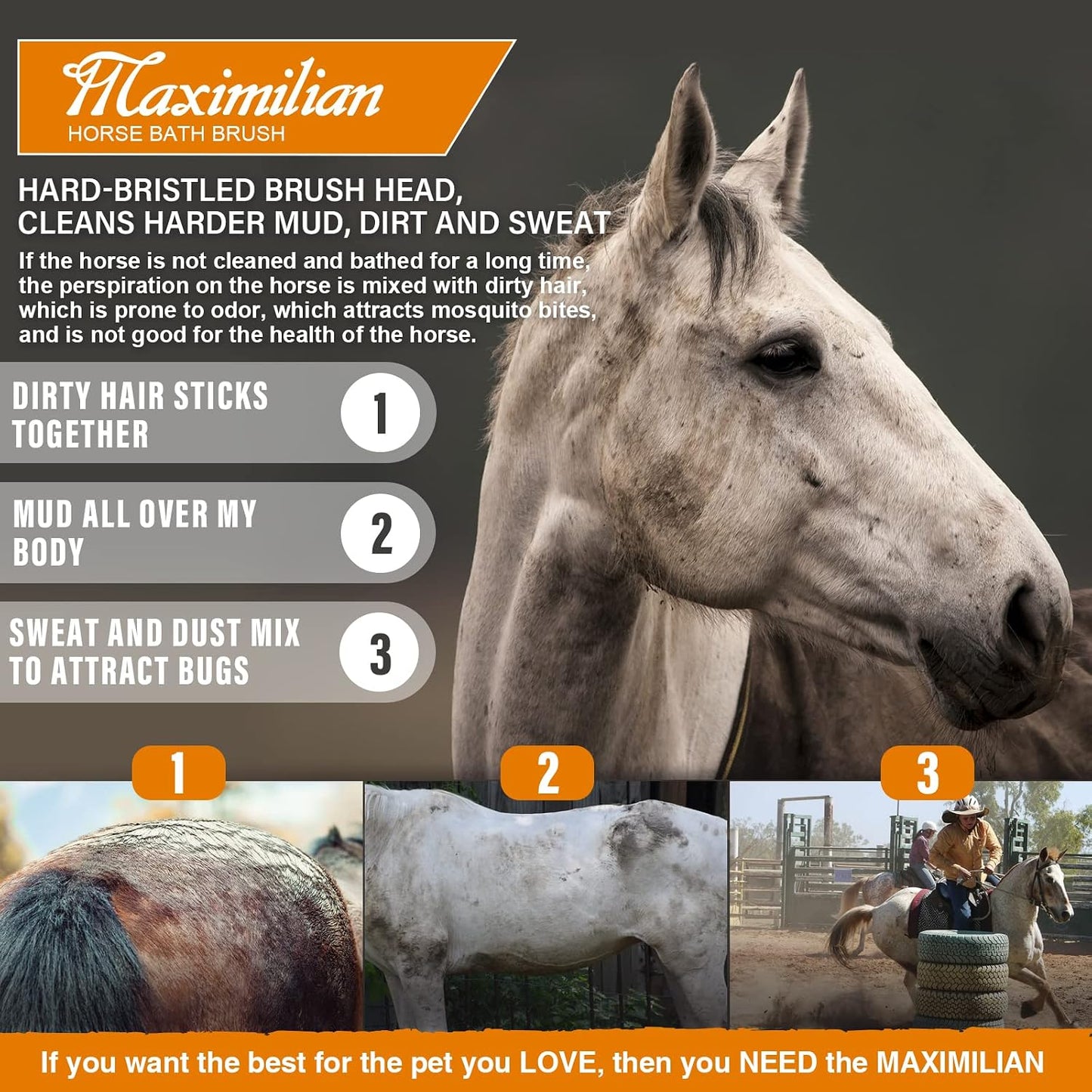 Close up of organic horsehair bristles for equine care