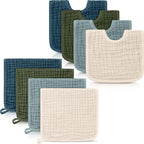 Tallew 8 pack muslin burp cloths and baby bibs front view