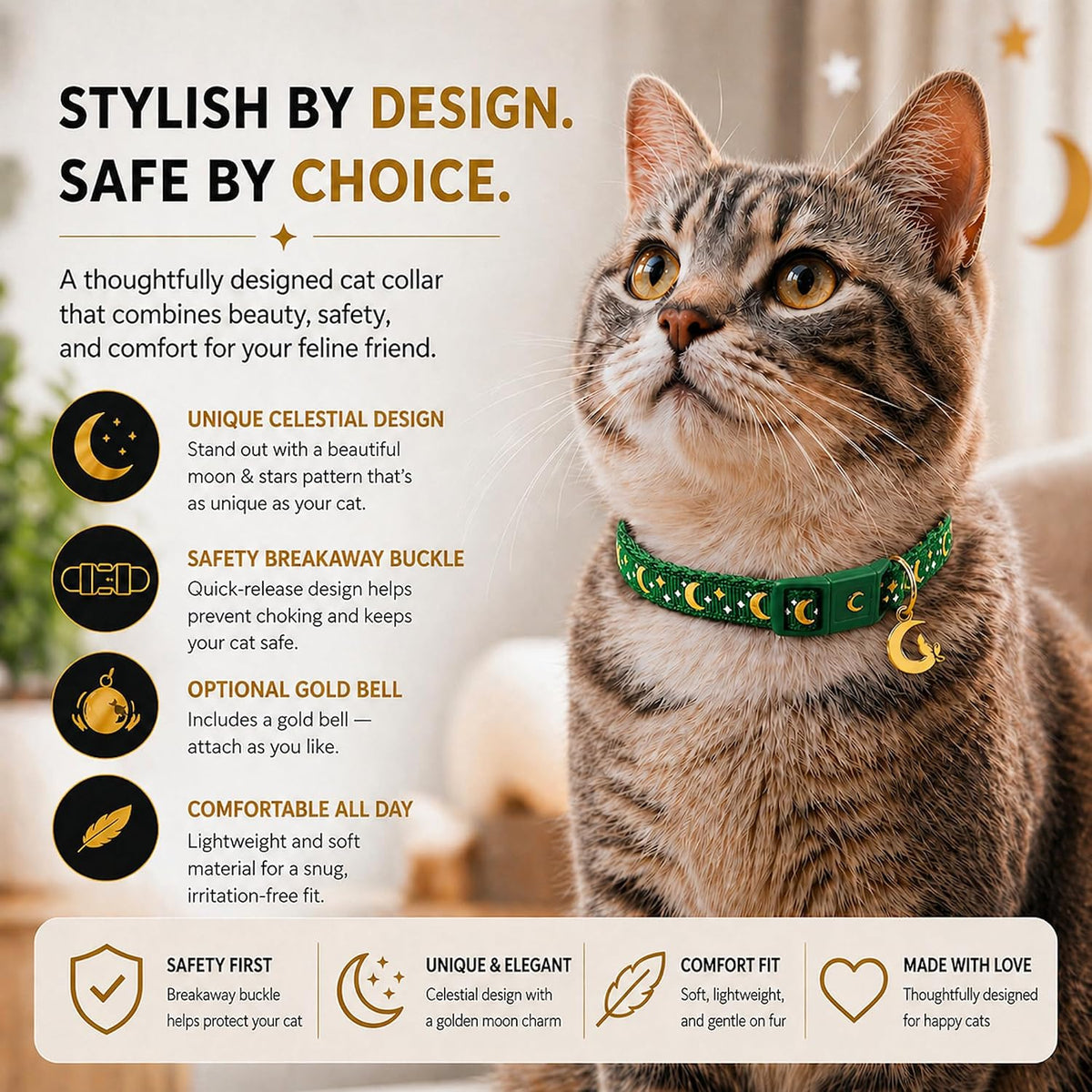 Waaag glow in the dark emerald green kitten collar side view glowing photoluminescent pattern