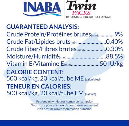 Inaba twin pack cat treat ingredients and nutrition information panel label