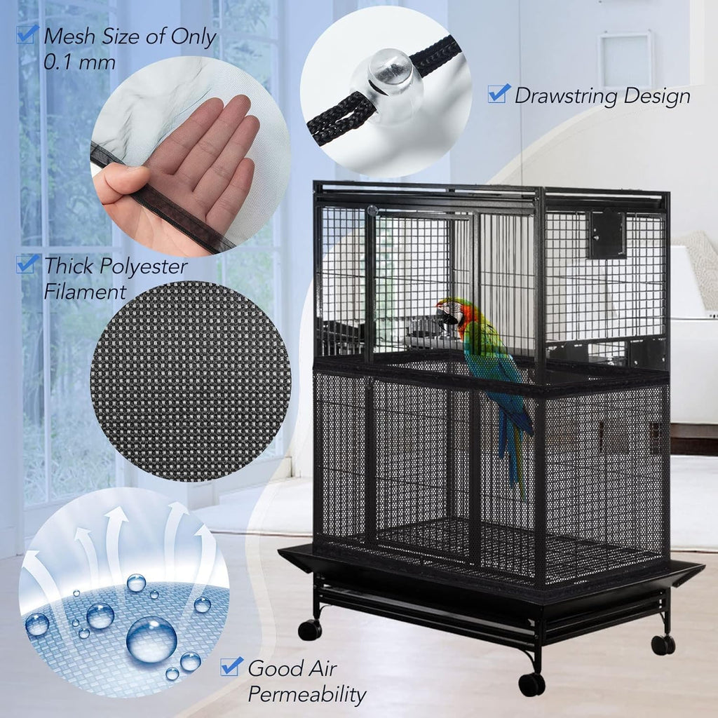 Machine washable nylon bird cage skirt guard laid flat showing its durable stitched edges.
