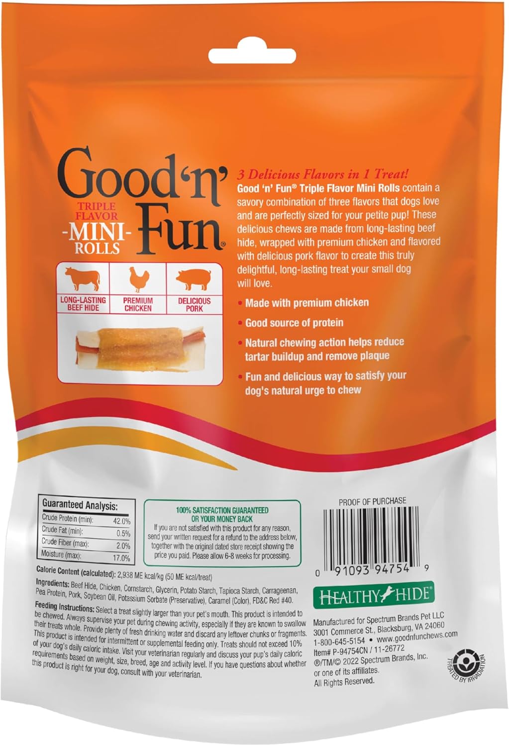 Dental health dog chew rolls for tartar and plaque reduction