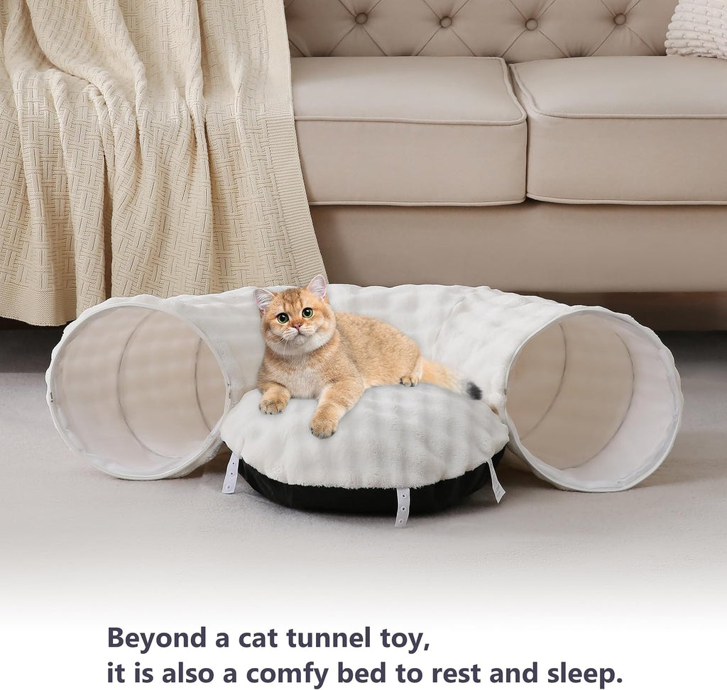 Premium plush cat playground tunnel showing the non slip stable bottom texture