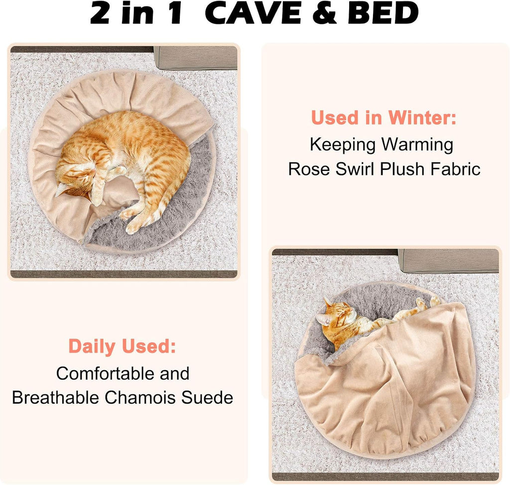 Small cat hiding under Gasur bed hooded blanket
