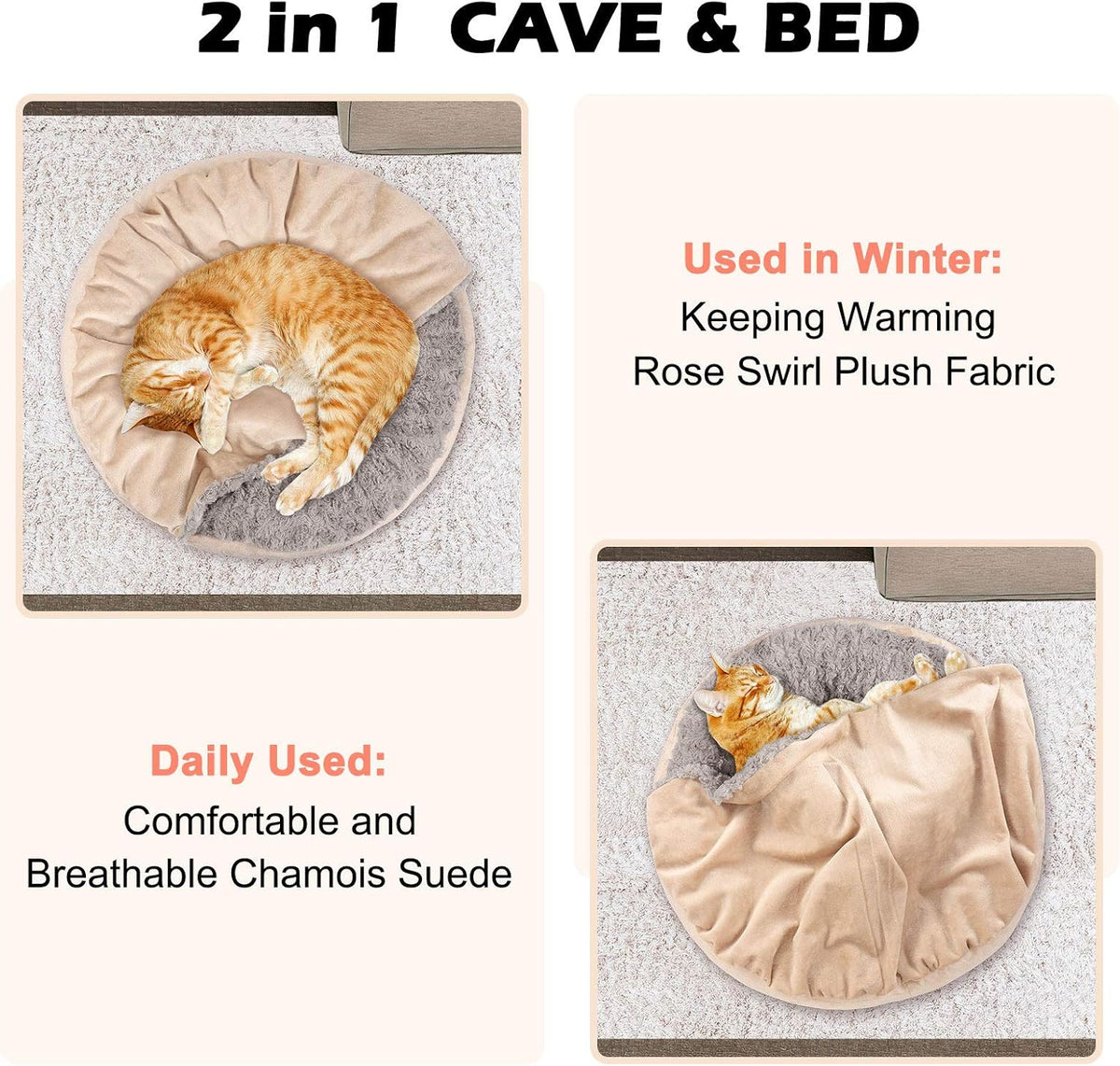Small cat hiding under Gasur bed hooded blanket