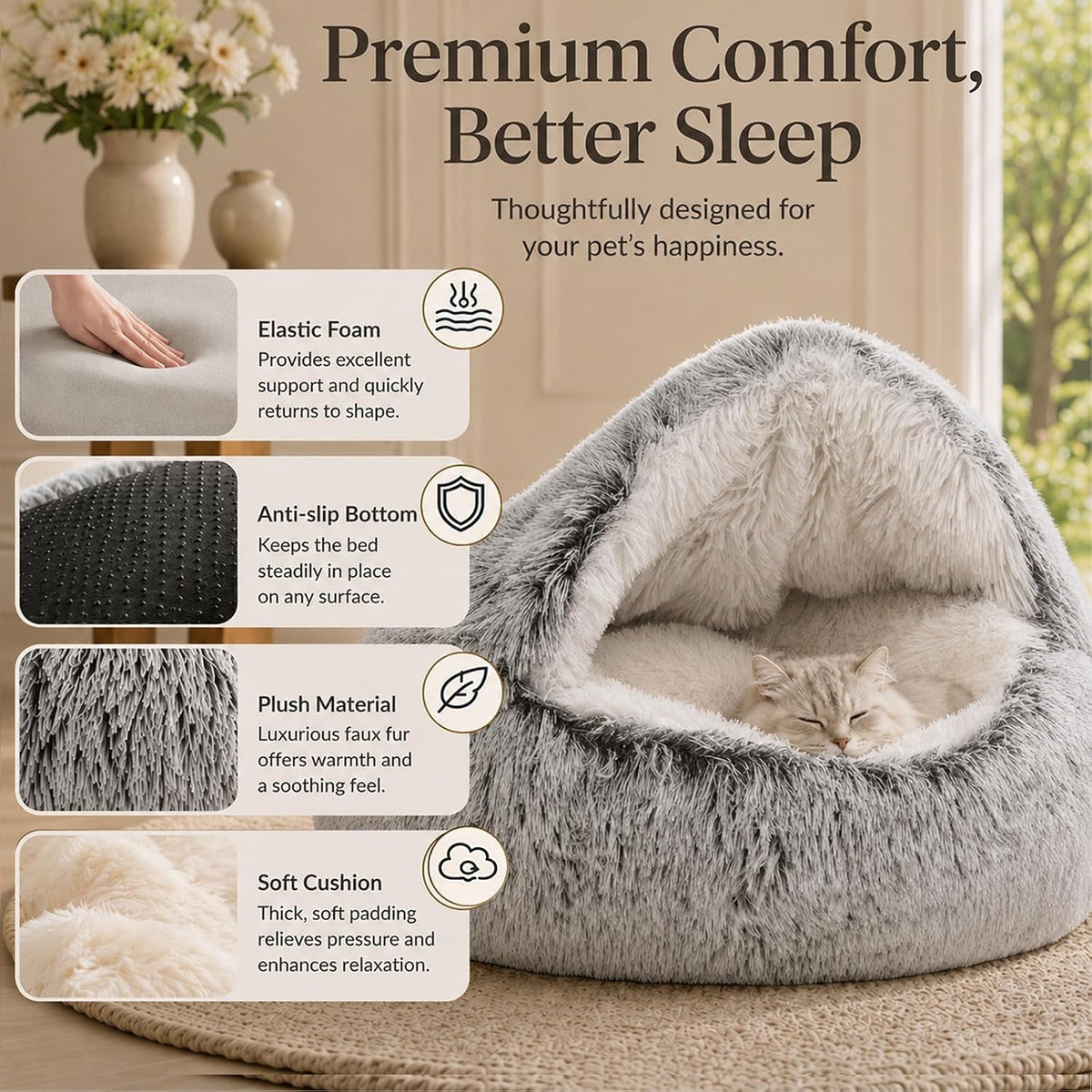 Bottom view of non-slip waterproof base for cat cave bed