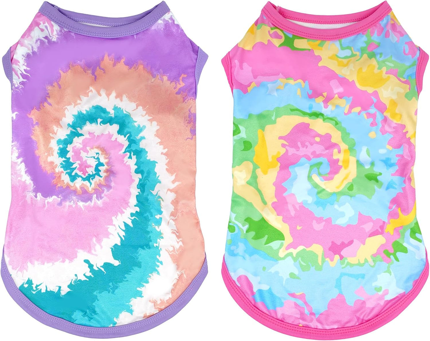 JpGdn Tie Dye Dog Shirt front view with vibrant rainbow pattern