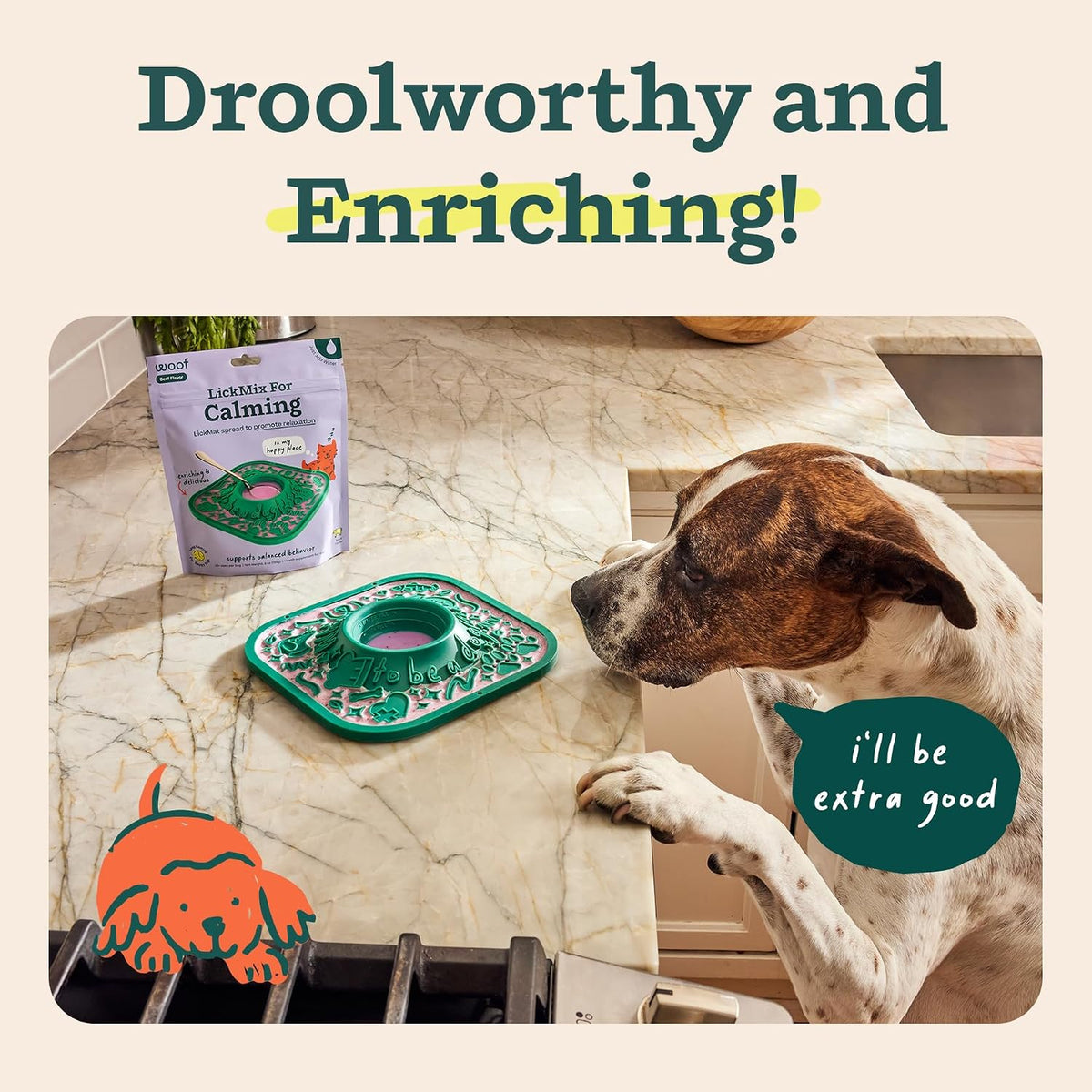 Woof LickMixes calming dog treat prepared jello consistency spread on a silicone mat