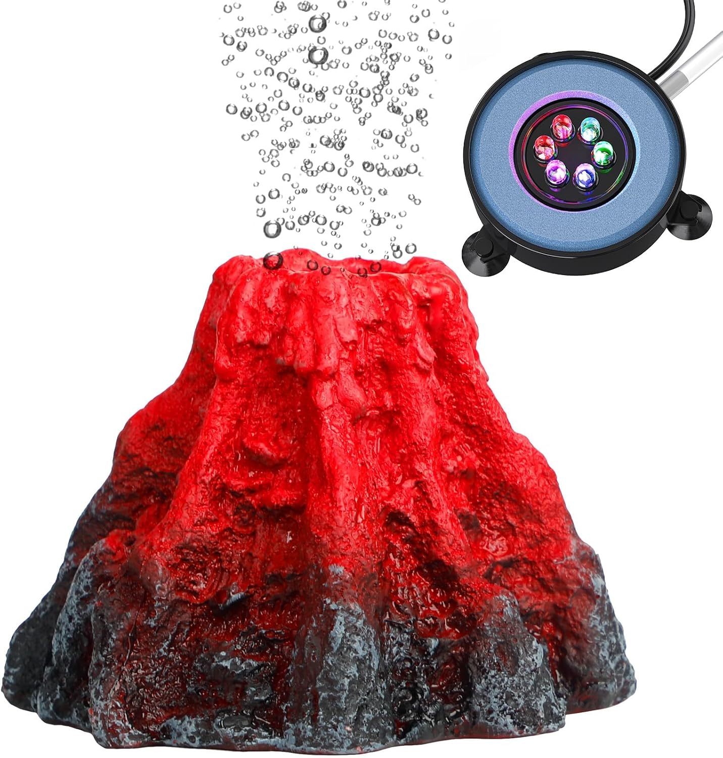 Uniclife Aquarium Volcano Ornament Kit Realistic Resin Volcanic Decoration with Air Stone Bubbler Colorful LED Light Decor for Fish Tank Landscape Addition and Oxygenation - Image 9