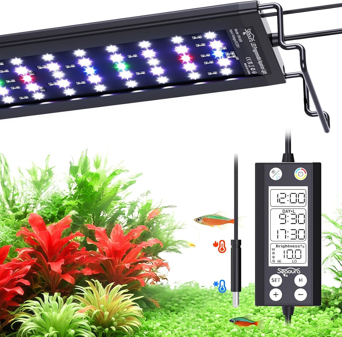 SEAOURA full spectrum aquarium LED light front view on fish tank