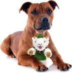Interactive plush pet teddy bear with built in squeaker mechanism.