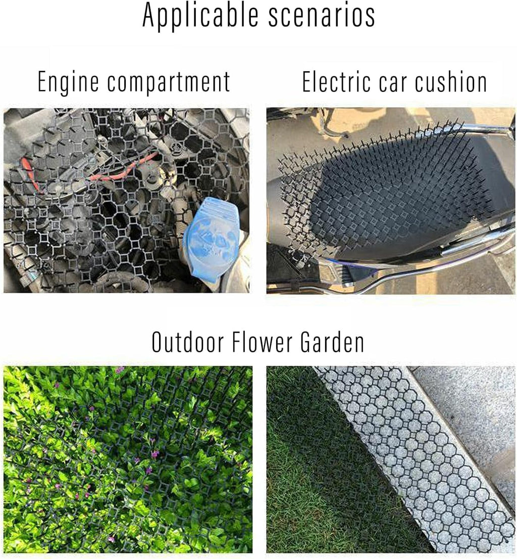 Cat repellent mat placed in outdoor garden soil with peg