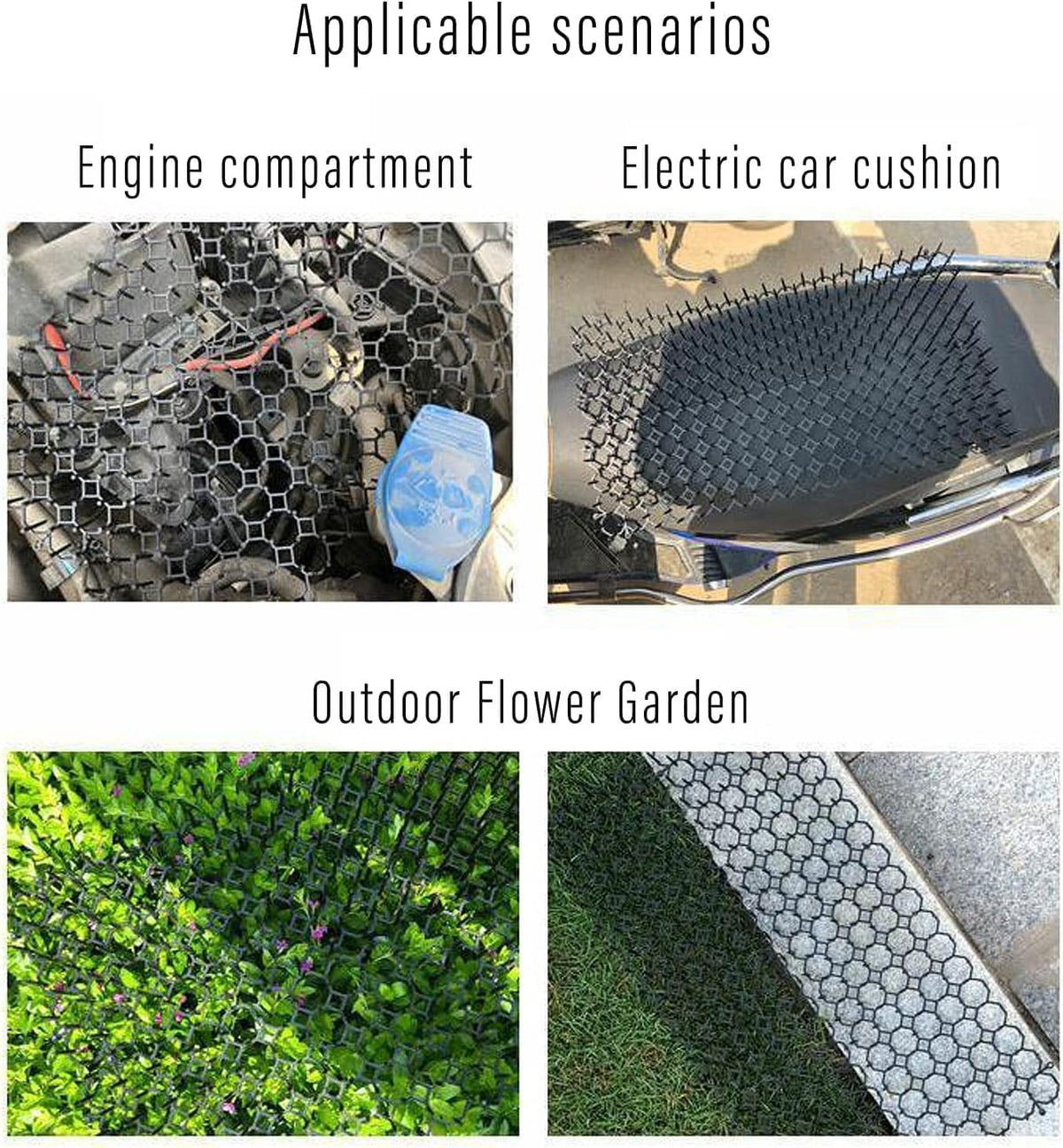 Cat repellent mat placed in outdoor garden soil with peg