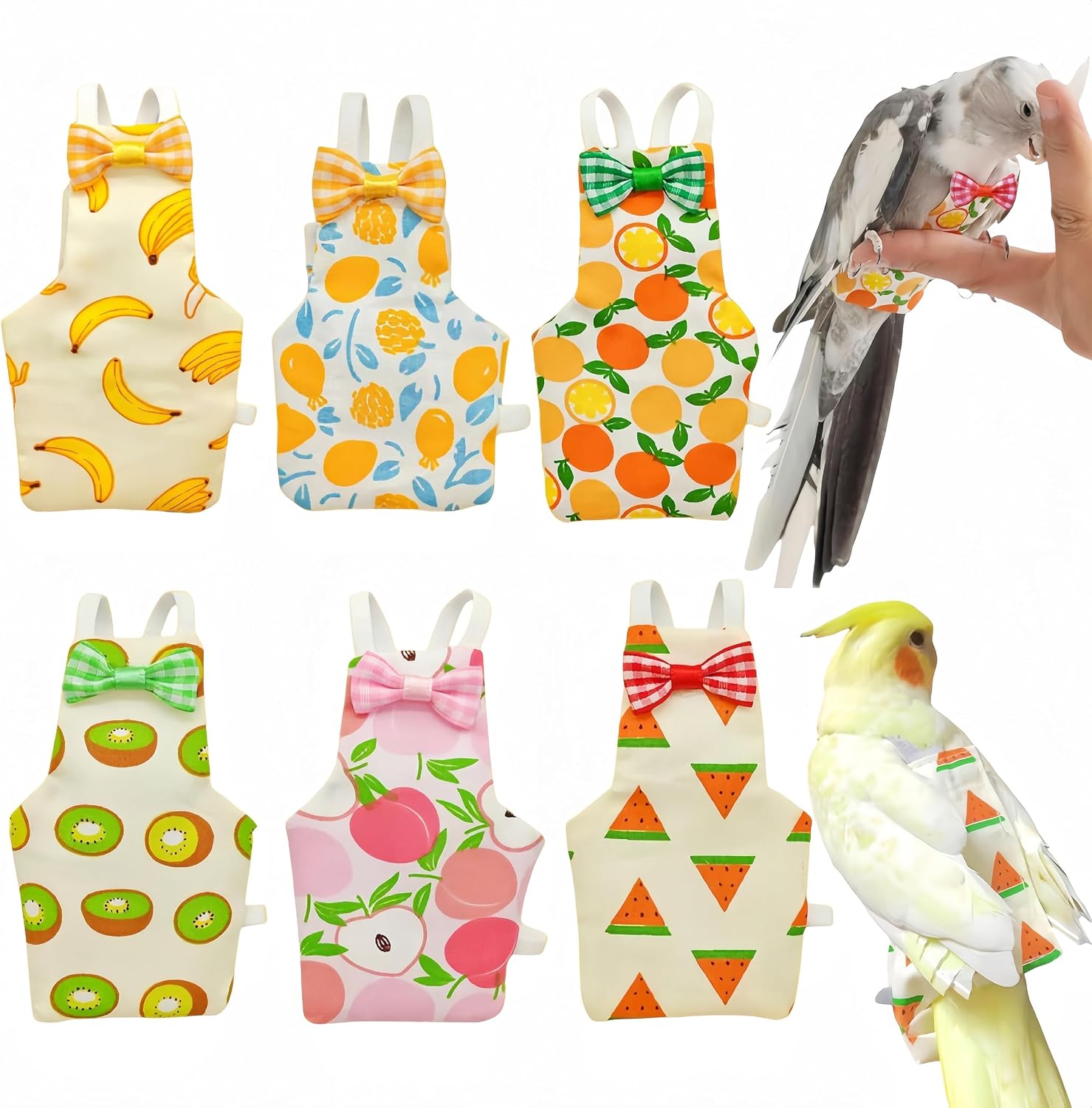 6Pcs Bird Diapers Bird Harness Flight Suits Diapers Reusable Parrot Nappy with Waterproof Inner Layer Washable Cute Urine Wet Suit Costume for Cockatiel Conure Budgie Macaw Parakeet, L - Image 12