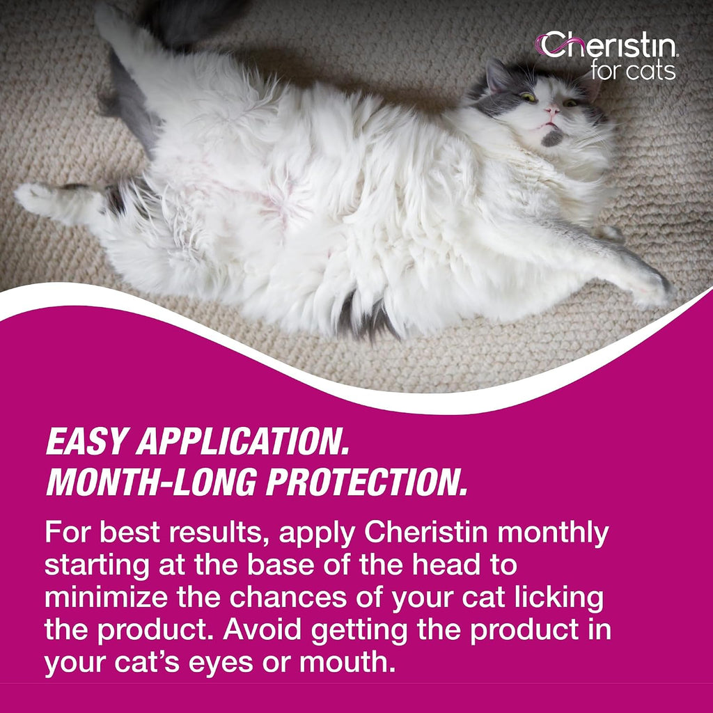 Original imported Cheristin box displaying product safety details and cat weight instructions