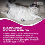 Original imported Cheristin box displaying product safety details and cat weight instructions