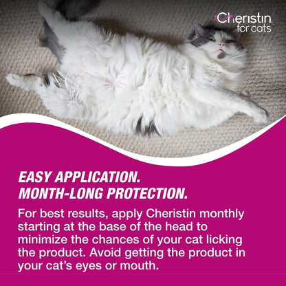 Original imported Cheristin box displaying product safety details and cat weight instructions