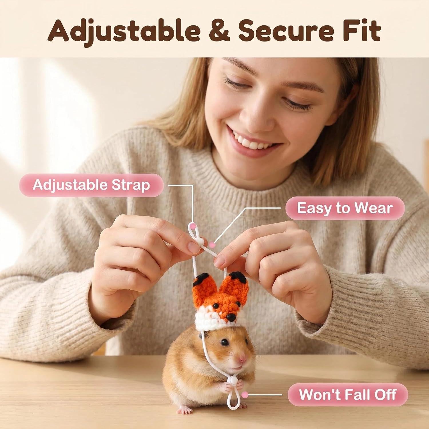 Twelve different styles of hand knitted small pet holiday party costume accessories.