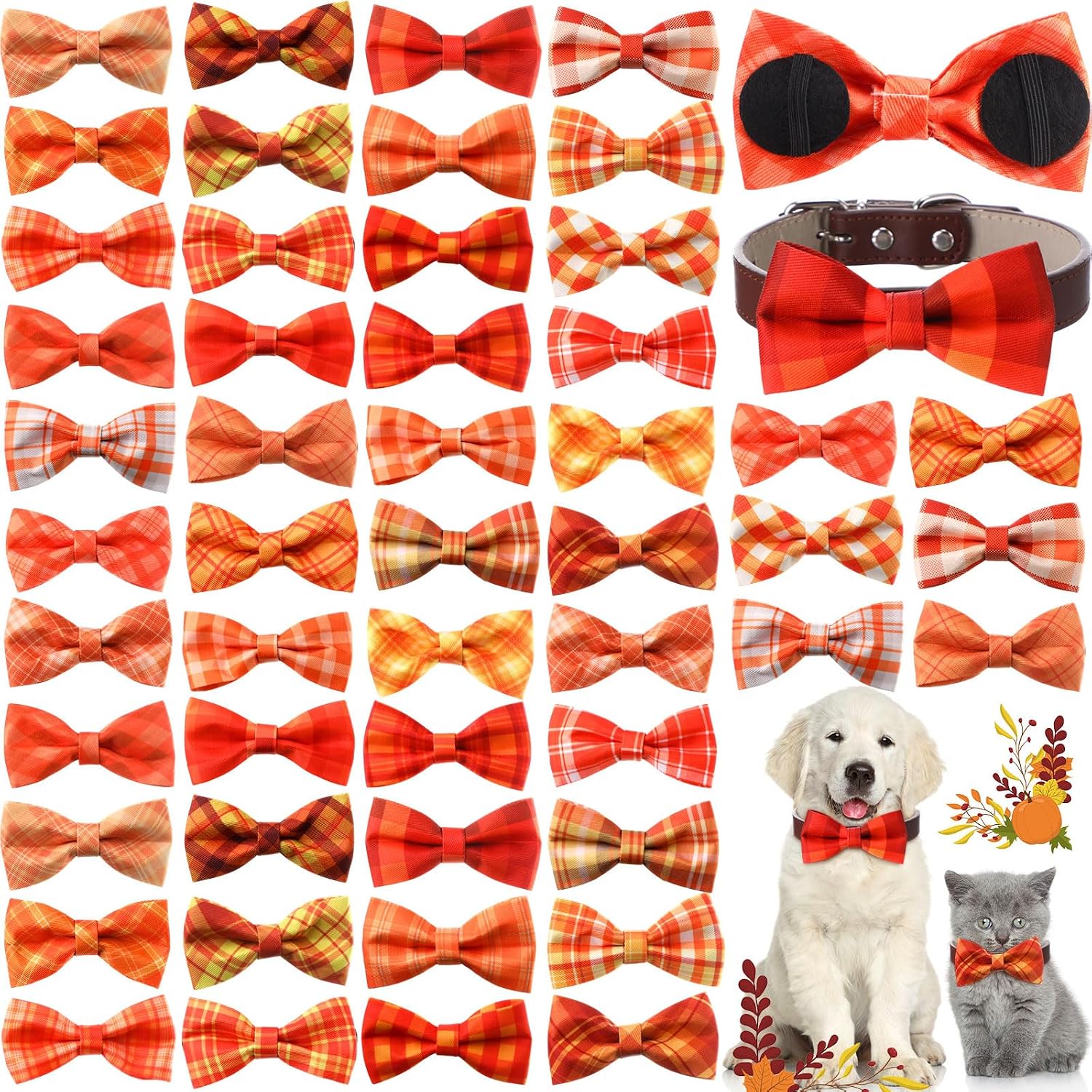 Hillban 50 Pcs Dog Collar Bow Ties, Adjustable Pet Bow Accessories with Elastic Bands, Grooming, Photo Props & Costume Decorations for Small to Medium Dogs - Image 14