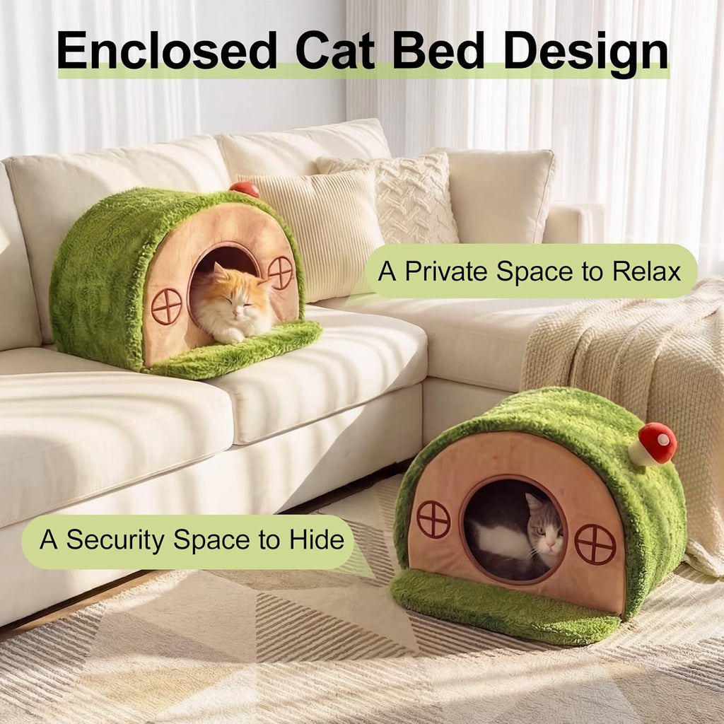 Close up of plush green exterior of Mellownido pet tent